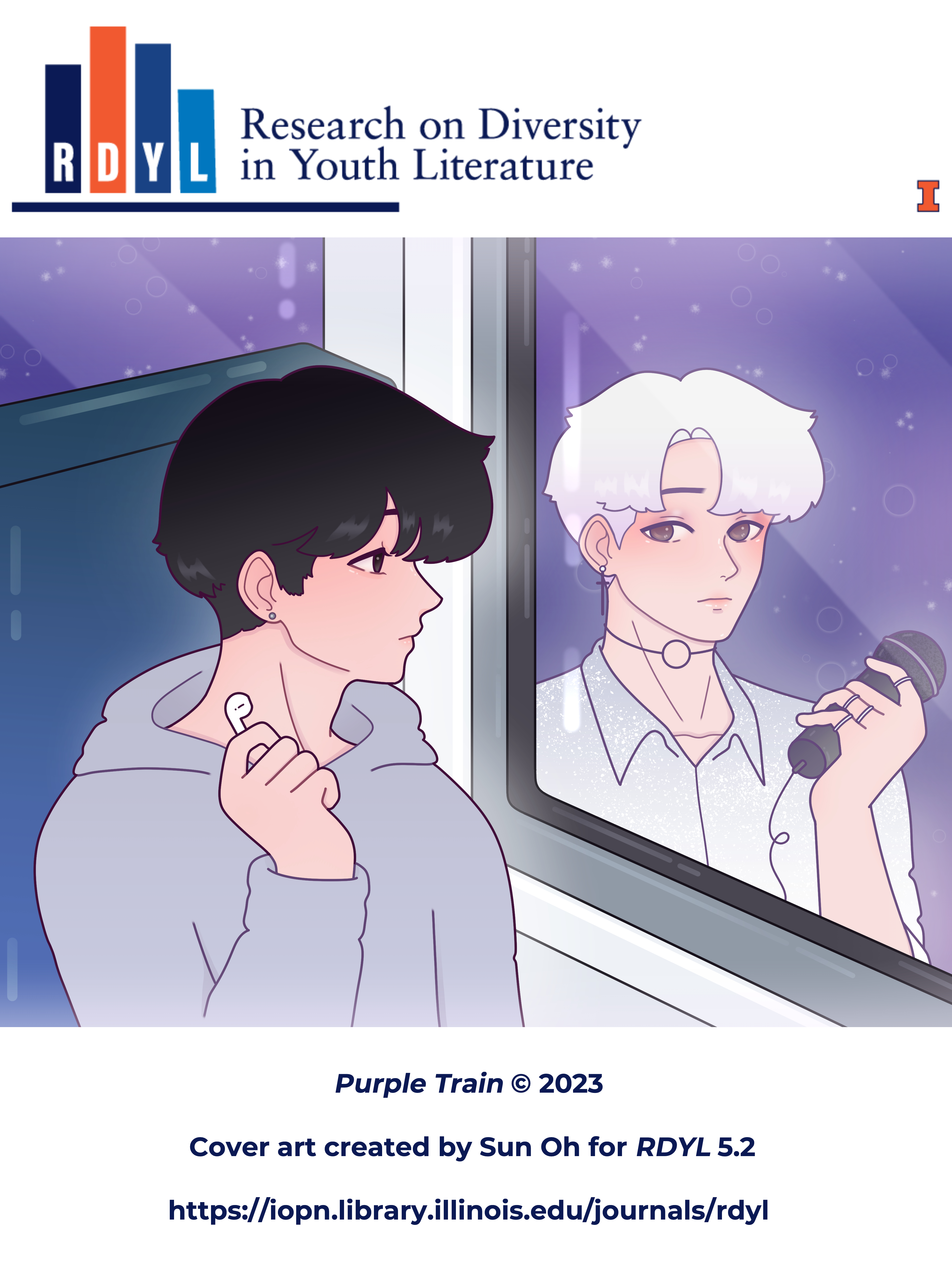 Young teen observes their K-pop reflection while riding a train.
