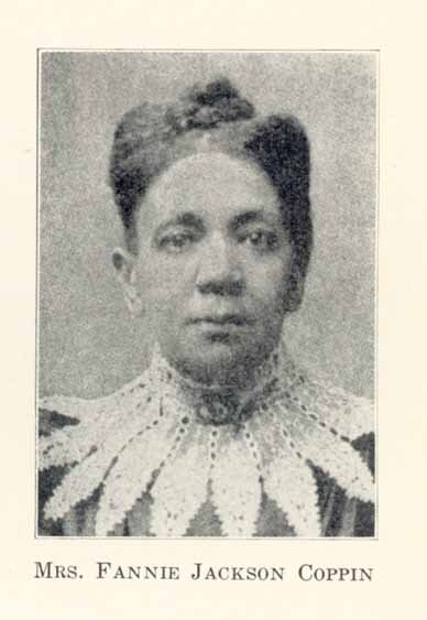 Head and shoulders photo of Fanny Jackson Coppin looking forward. 