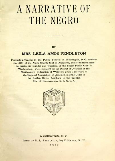 Title page for A Narrative of the Negro, which includes an image of an open book.