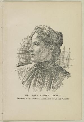 Head and shoulders illustration of Mary Church Terrell facing left.