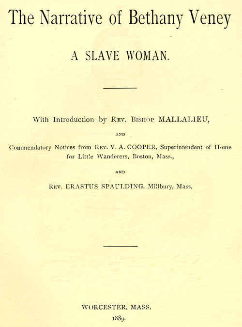 Title page of "The Narrative of Bethany Veney."