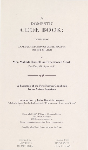 Title page of "A Domestic Cook Book". 