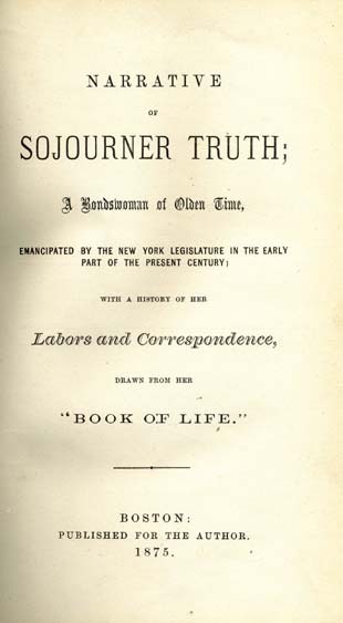 Title page of "Narrative of Sojourner Truth."