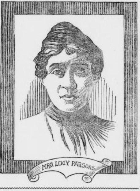 Head and neck illustration of Lucy Parsons facing front.