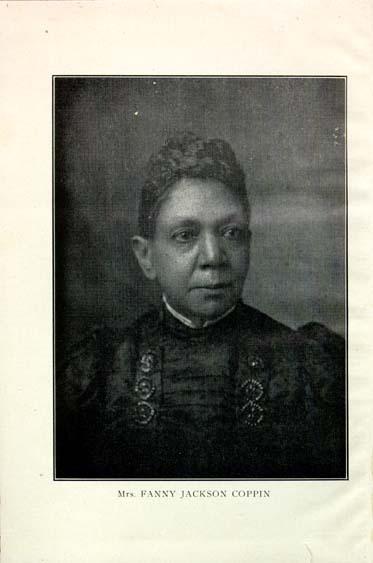 Head and shoulders photo of Fanny Jackson Coppin looking right. 