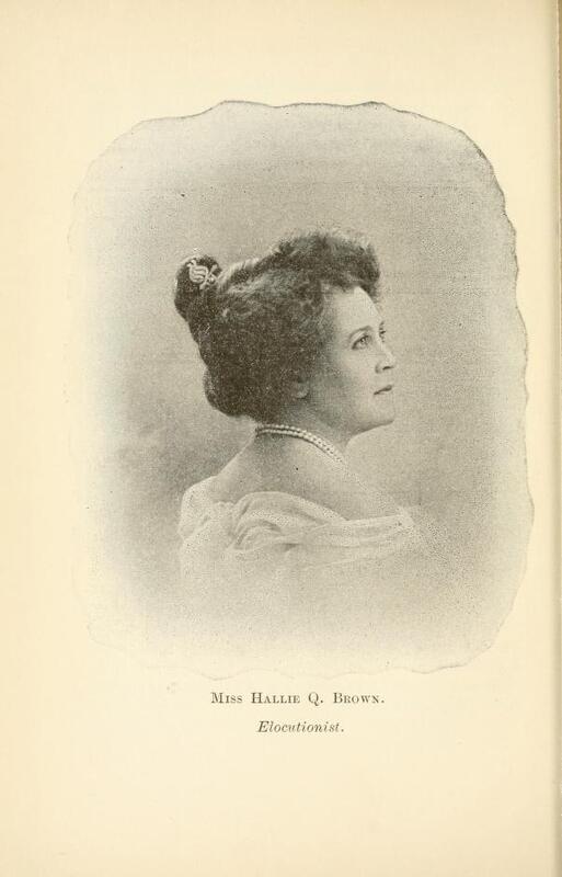 Head and shoulders portrait of Hallie Q. Brown, wearing a pearl necklace and fancy attire.