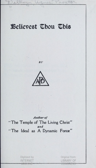Title page of "Believest Thou This." 