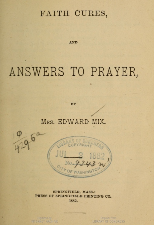 Title page of "Faith Cures, and Answers to Prayer."