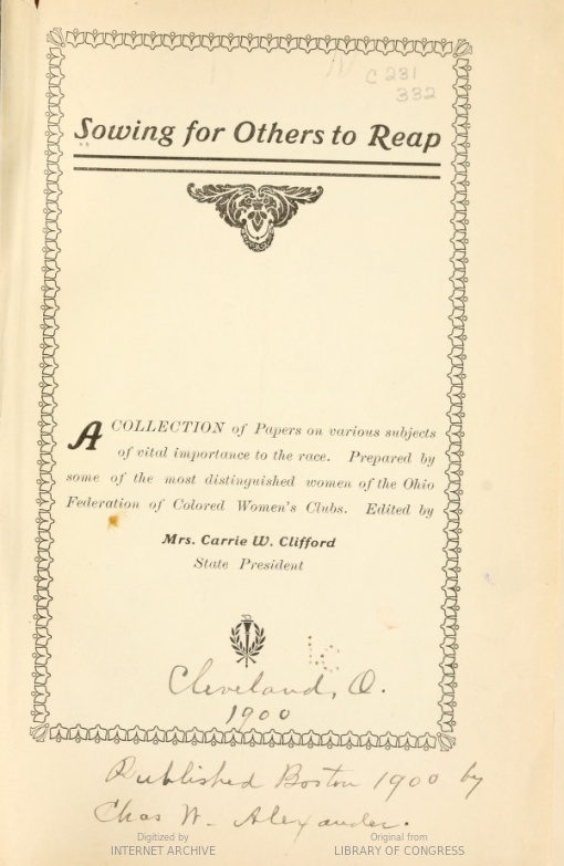 Title page of "Sowing for Others to Reap."
