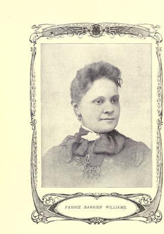 Head and shoulders portrait of Fannie Barrier Williams looking right.