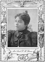 Black and white photograph of Ariel S. H. Bowen, looking left. Photo has an elaborate border. 