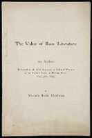 Front cover of "The Value of Race Literature."