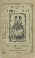 Title page of "The History of the Carolina Twins", with a full-body illustration of the twins in the center. 