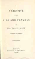 Title page of "A Narrative of the Life and Travels of Mrs. Nancy Prince". 
