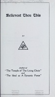 Title page of "Believest Thou This." 