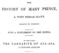 Title page of "The History of Mary Prince, a West Indian Slave".