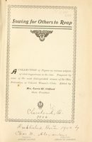 Title page of "Sowing for Others to Reap."
