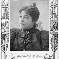 Black and white photograph of Ariel S. H. Bowen, looking left. Photo has an elaborate border. 