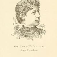 Head and neck illustration of Carrie Williams Clifford looking right.