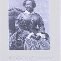 3/4 body photo of Elizabeth Taylor Greenfield seated with her hands in her lap, looking left.