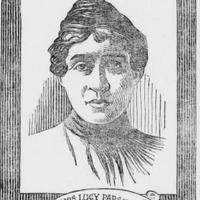 Head and neck illustration of Lucy Parsons facing front.