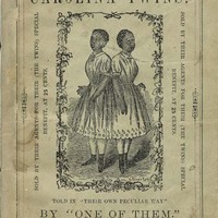 Title page of "The History of the Carolina Twins", with a full-body illustration of the twins in the center. 
