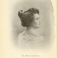 Head and shoulders portrait of Hallie Q. Brown, wearing a pearl necklace and fancy attire.
