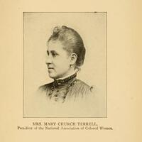 Head and shoulders portrait of Mary Church Terrell facing left.