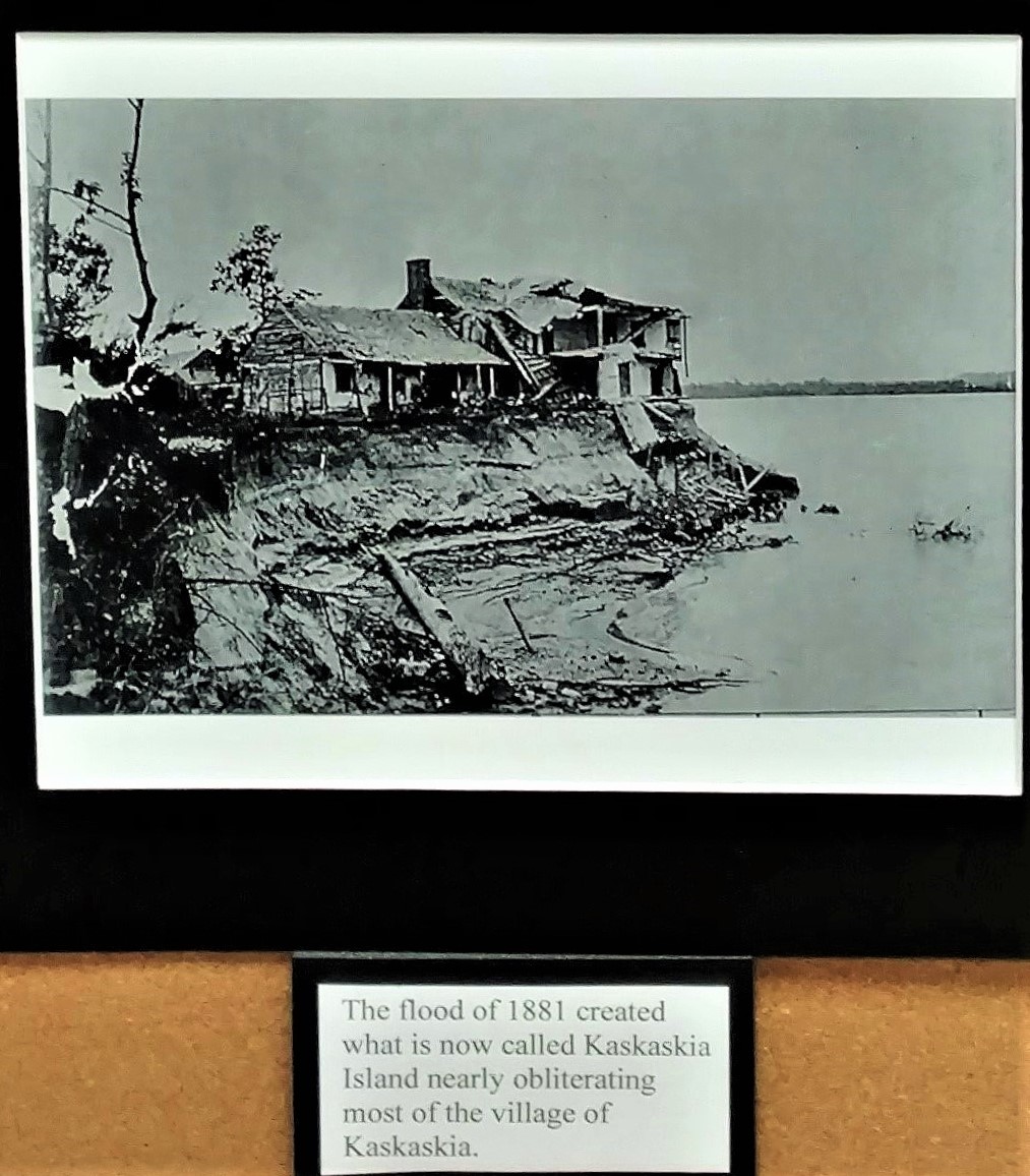 Photograph of part of Chester Library's companion exhibition illustrating destruction of buildings in Kaskaskia by the Mississippi River.