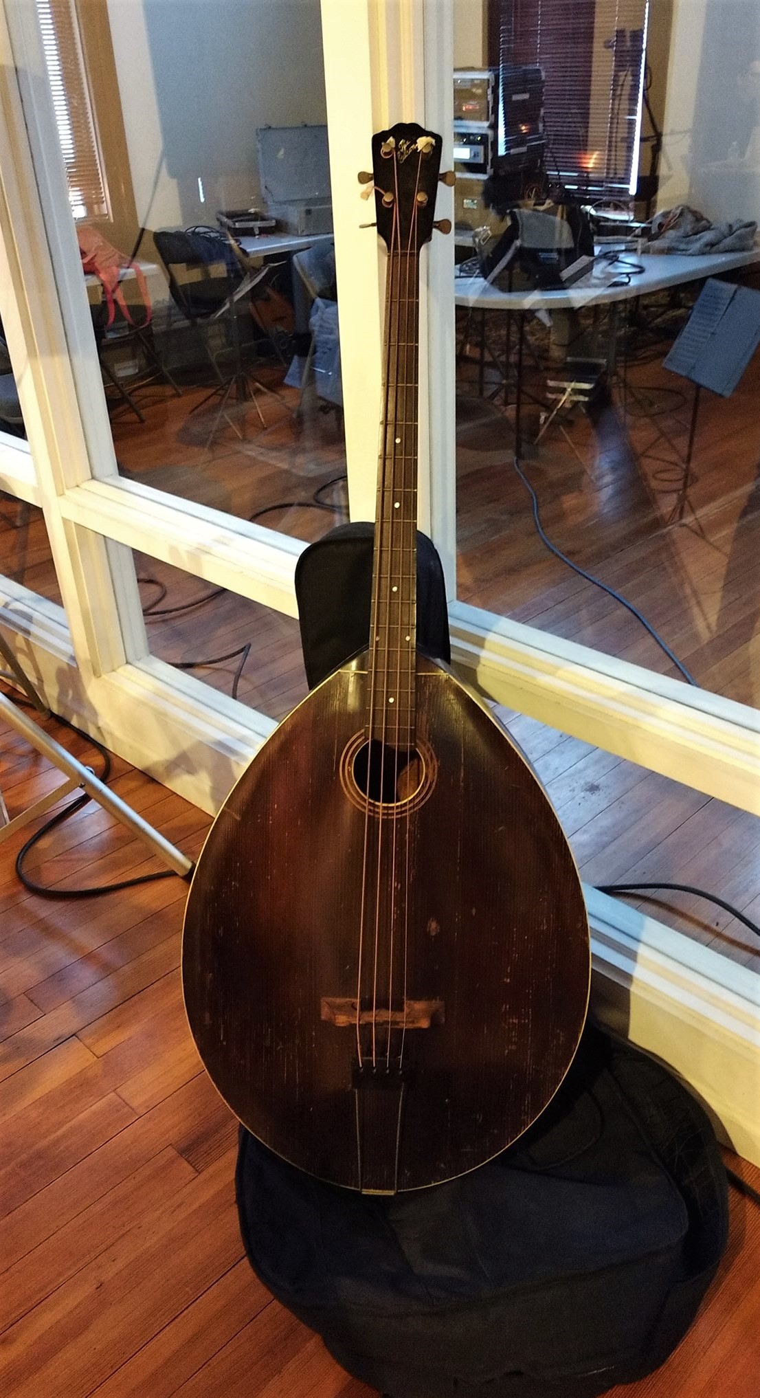 Photograph of a mandobass owned by a member of the Orpheus Mandolin Orchestra.
