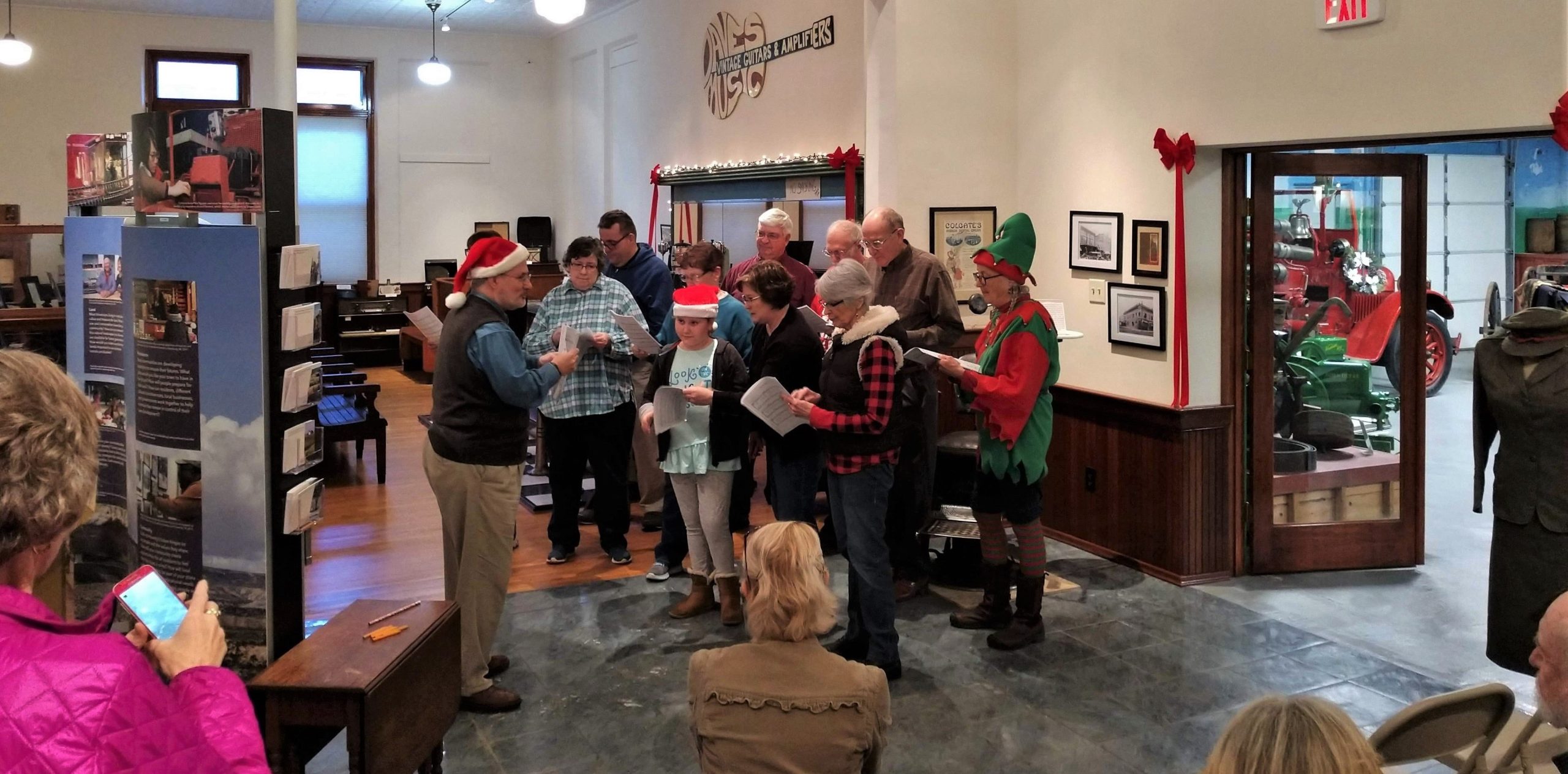 Photograph of Christmas carolers at Old School Museum, Winchester, Illinois.