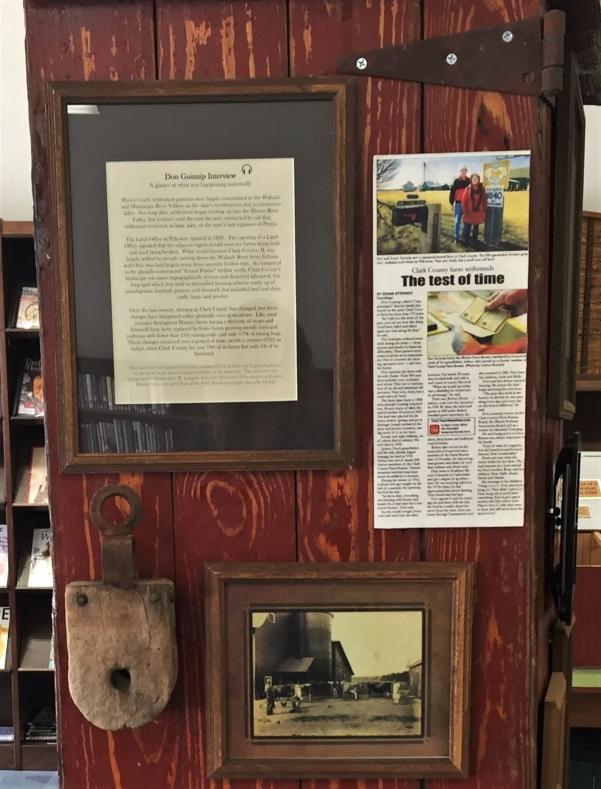 Photograph of a segment of Marshall Public Library’s companion exhibition representing the Guinnip family farm.