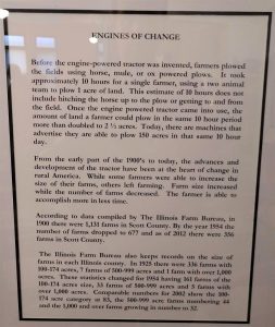Photograph of text from the Old School Museum's companion exhibition describing the impact of gasoline-powered tractors.