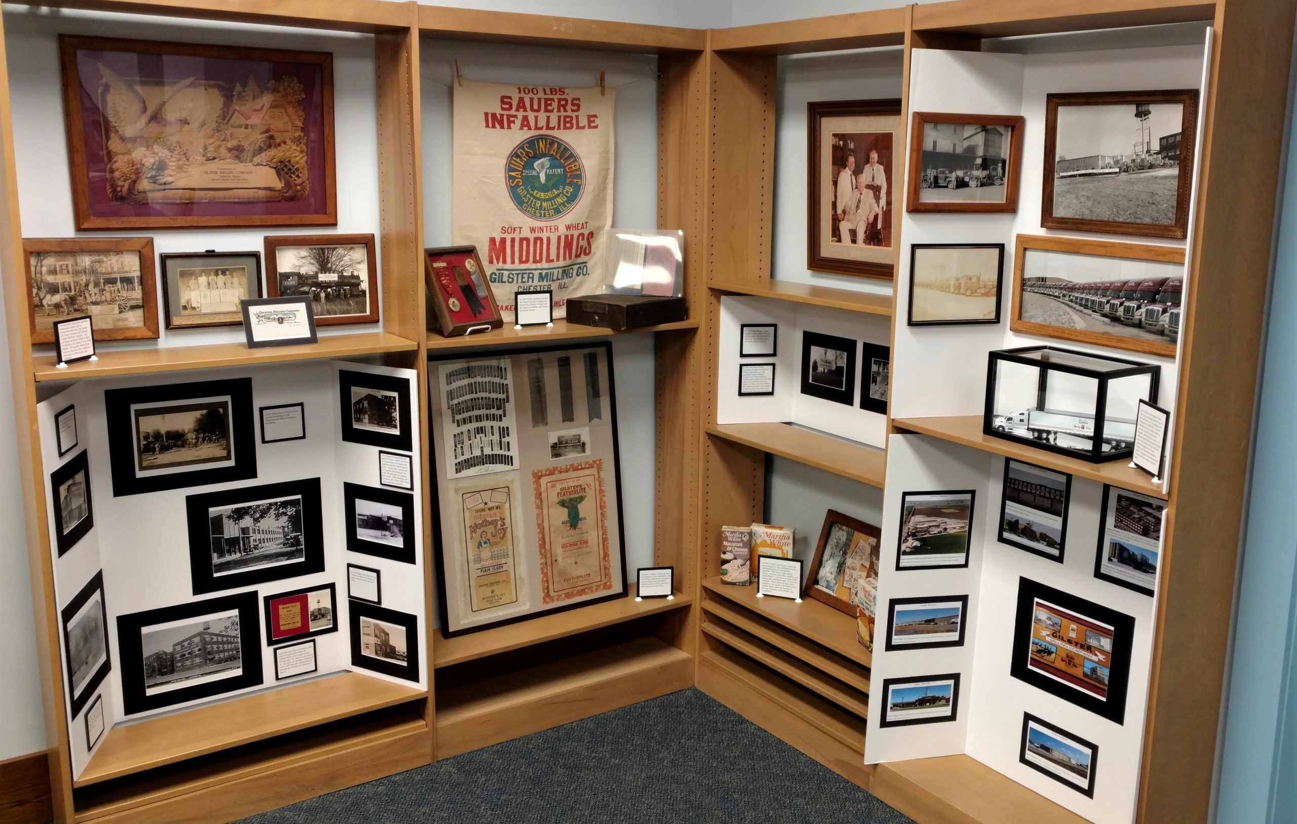 Photograph of a segment of Chester Public Library's companion exhibition featuring Gilster-Mary Lee.