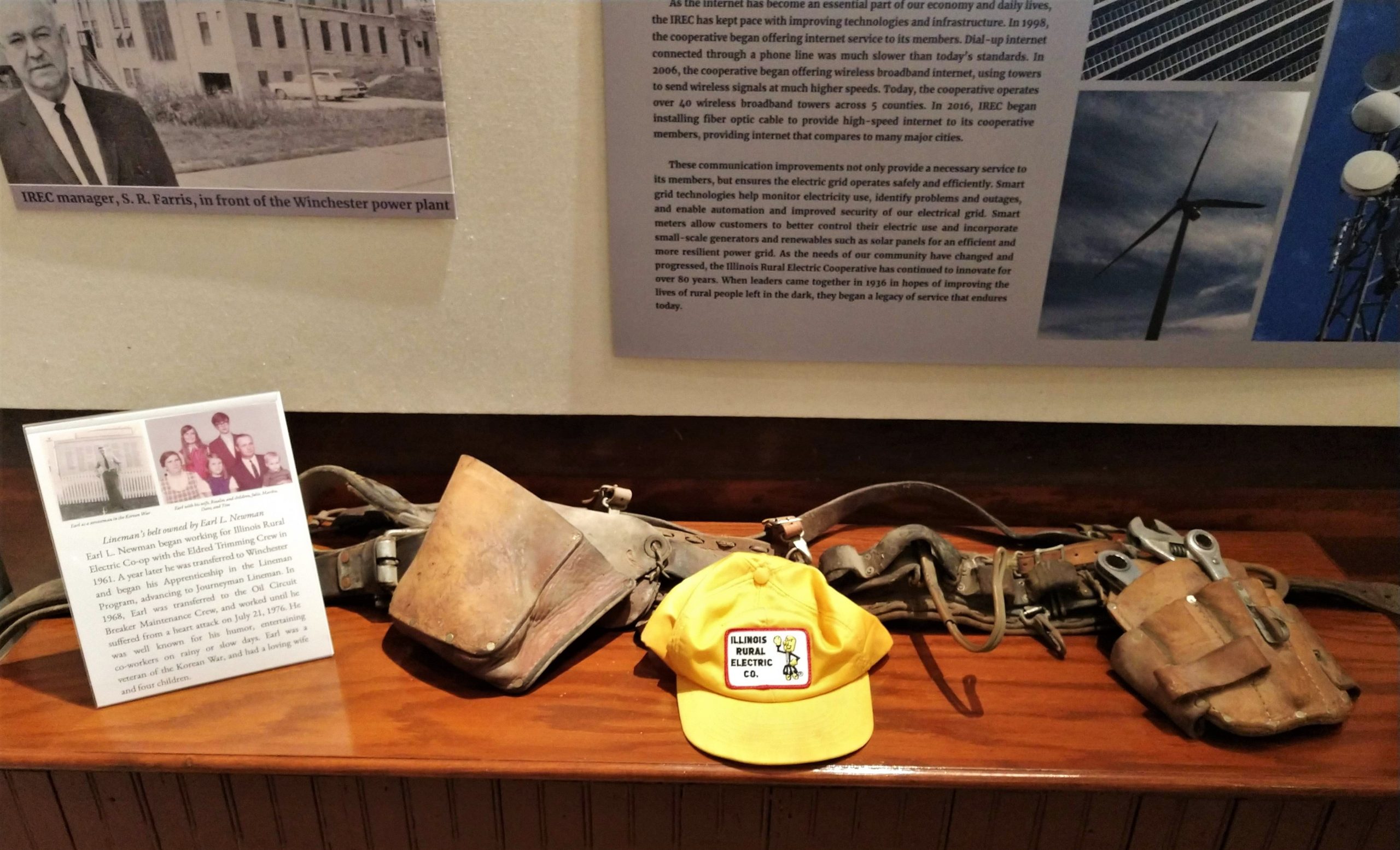 Photograph of tools and cap belonging to an Illinois Rural Electric Cooperative lineman.