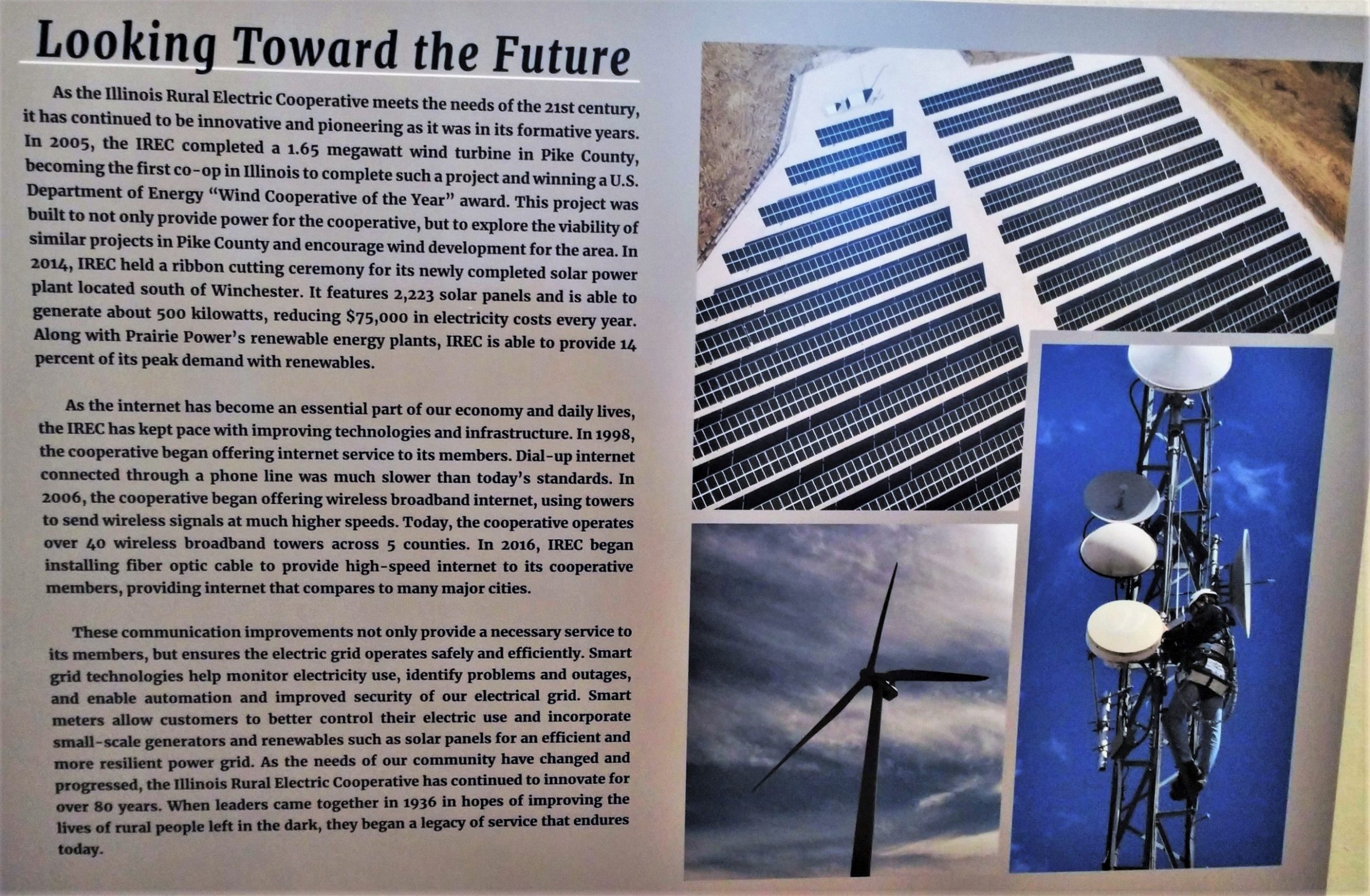Photograph of a segment of Old School Museum's companion exhibition about Illinois Rural Electric Cooperative's future-mindedness.