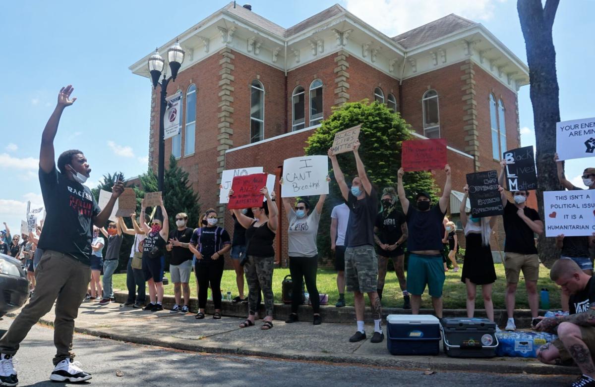 Photograph of protest against racism and police brutality outside Franklin County Courthouse, Benton, Illinois, 2020.