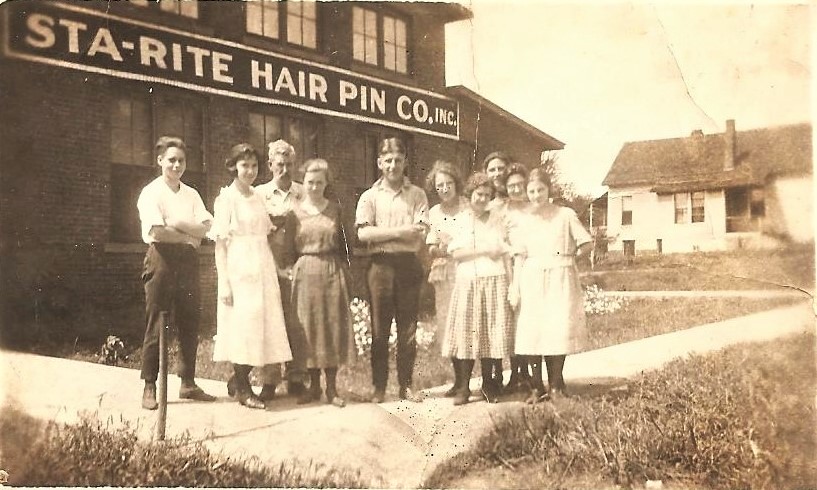 Photograph of employees of the Sta-Rite Hair Pin Corporation, Shelbyville, Illinois, circa early twentieth century.