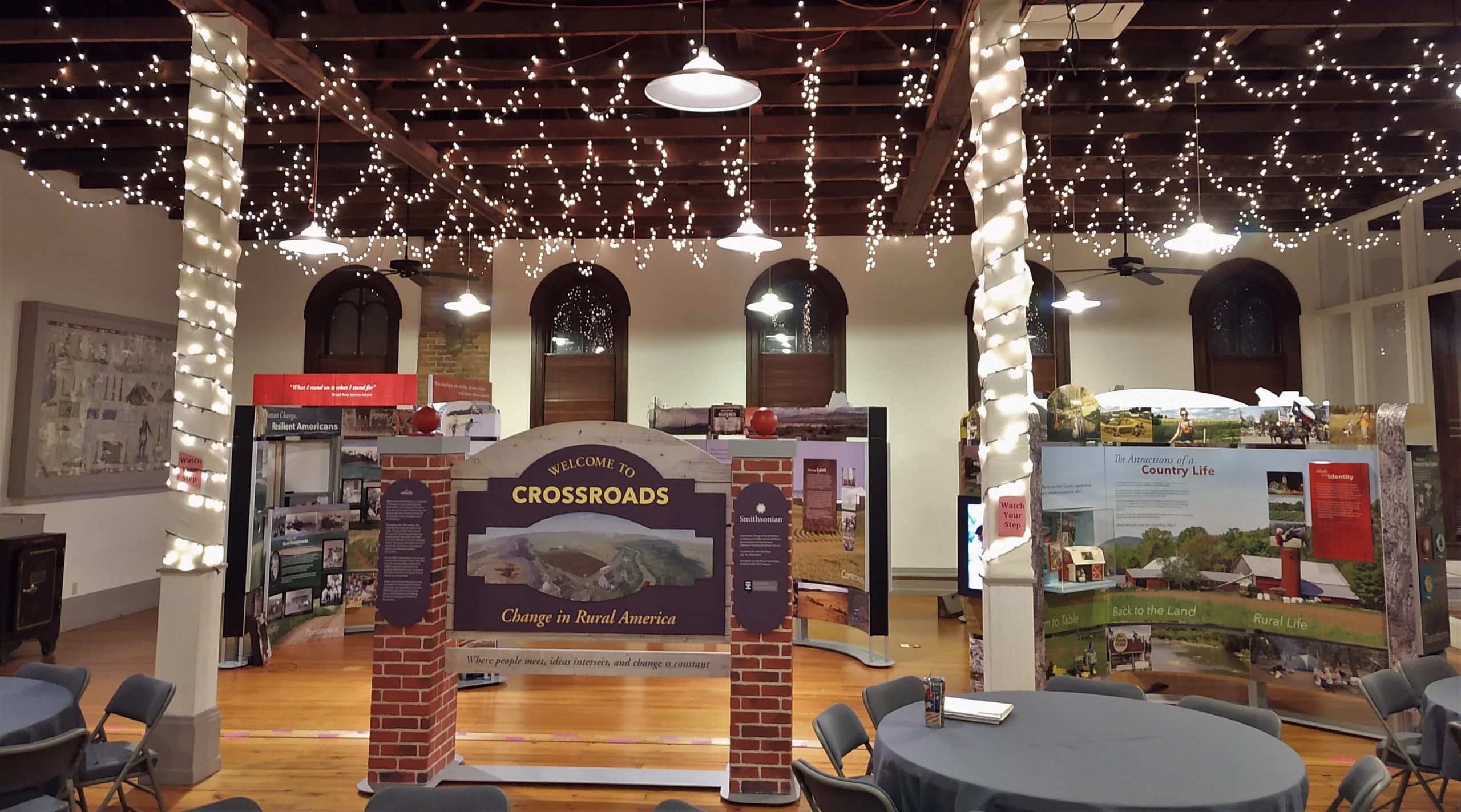 Photograph of Crossroads: Change in Rural America on exhibition at the Atlanta Museum, Atlanta, IL.