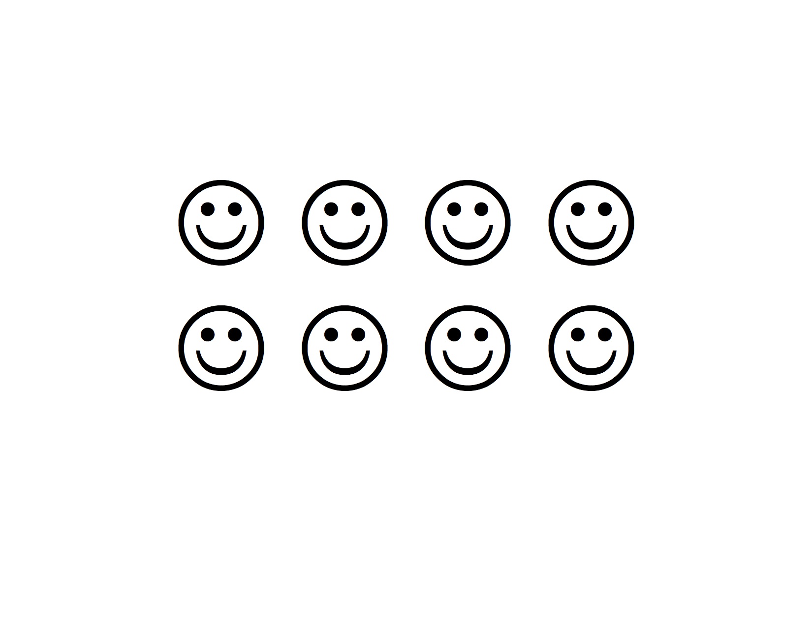 Eight smiley faces arranged in two rows of four.