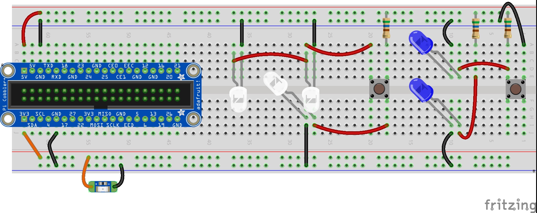 A diagram of two switch-based circuits and a LED integrated circuit.