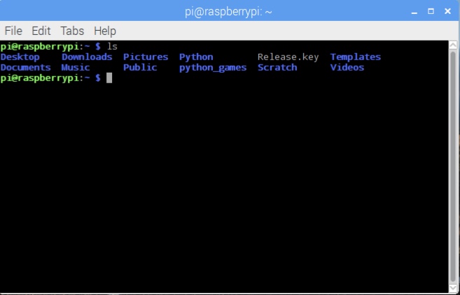 In the Unix command line terminal, the command ls returns a list of files and directories at the ~ location.