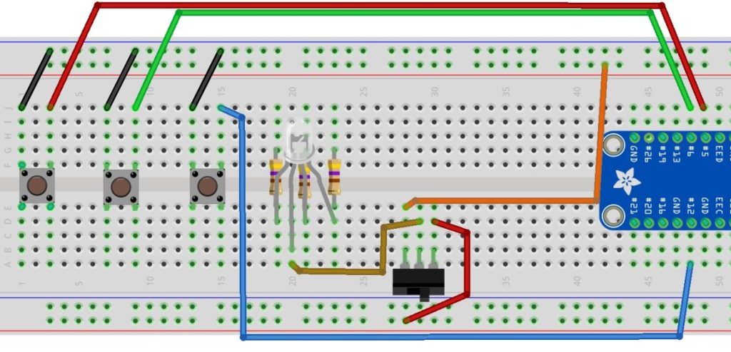 Diagram illustrating the layout of electronics on the breadboard after completion of step 1