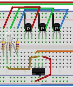 Diagram illustrating the layout of electronics on the breadboard after completion of step 2