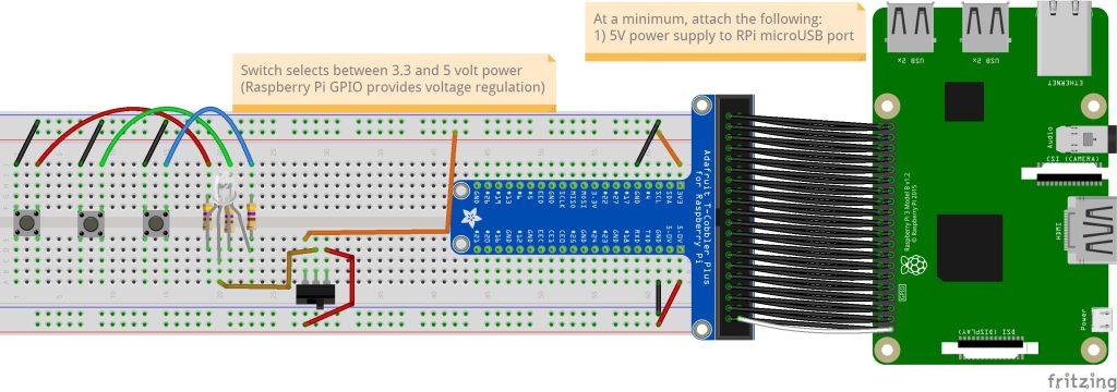 Raspberry Pi connected with Breadboard, switch between 3.3- and 5-volt power