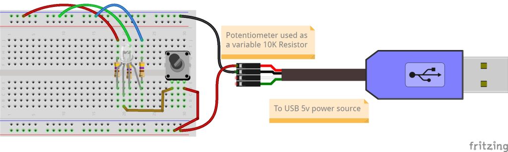 Basic RGB LED circuity with potentiometer switch