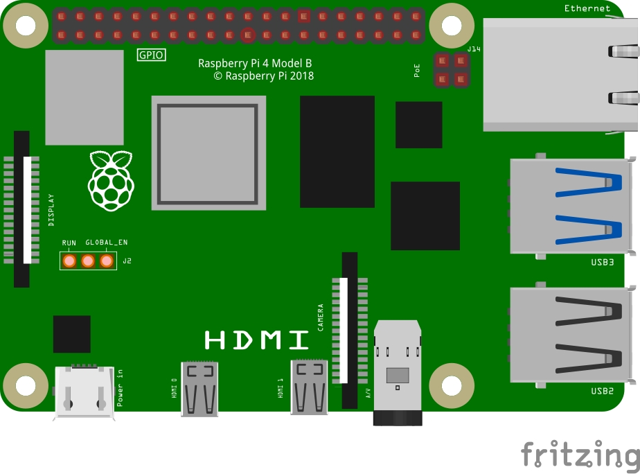 A schematic shows the electronic components of the Raspberry Pi Model 4