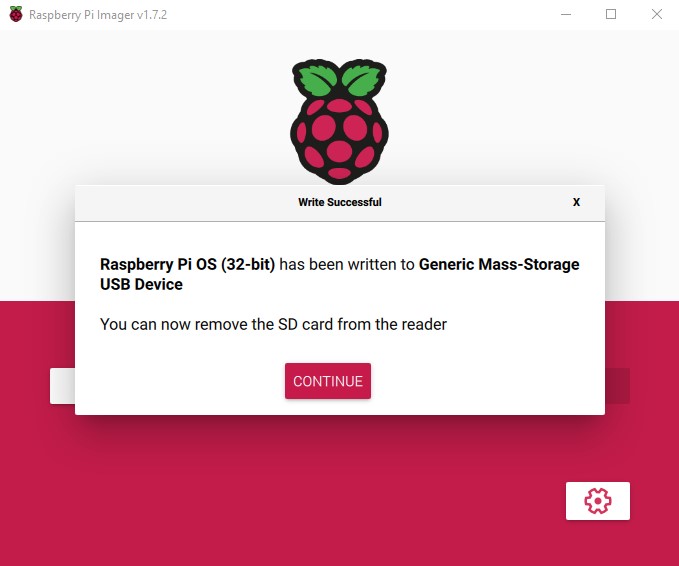 Raspberry Pi Imager upon completion of write
