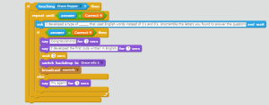Block code containing conditionals in Scratch.