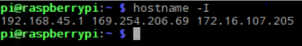 In the Unix command line terminal, the command hostname -I returns IP address listings for that device.